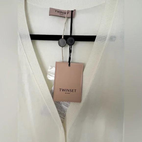 TWINSET Milano White and Gray Lace Cardigan - Picture 2 of 12